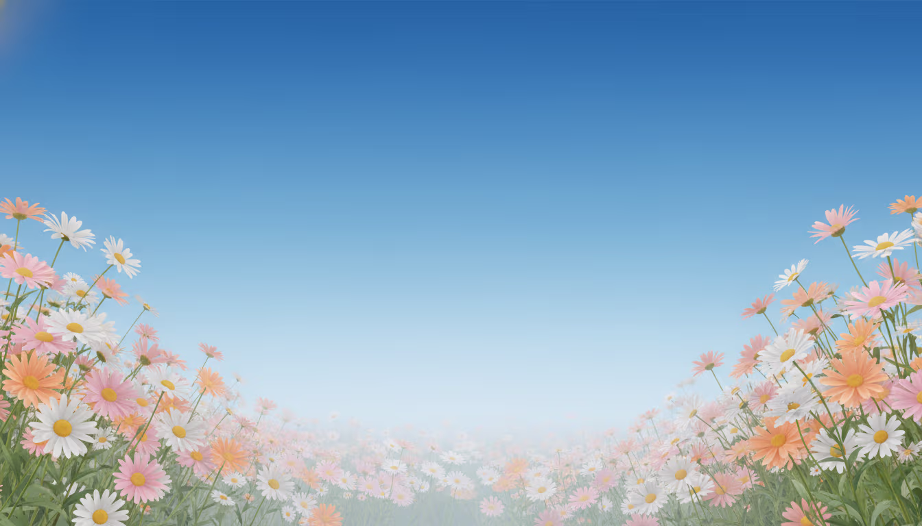 Blue sky background with two side flowers