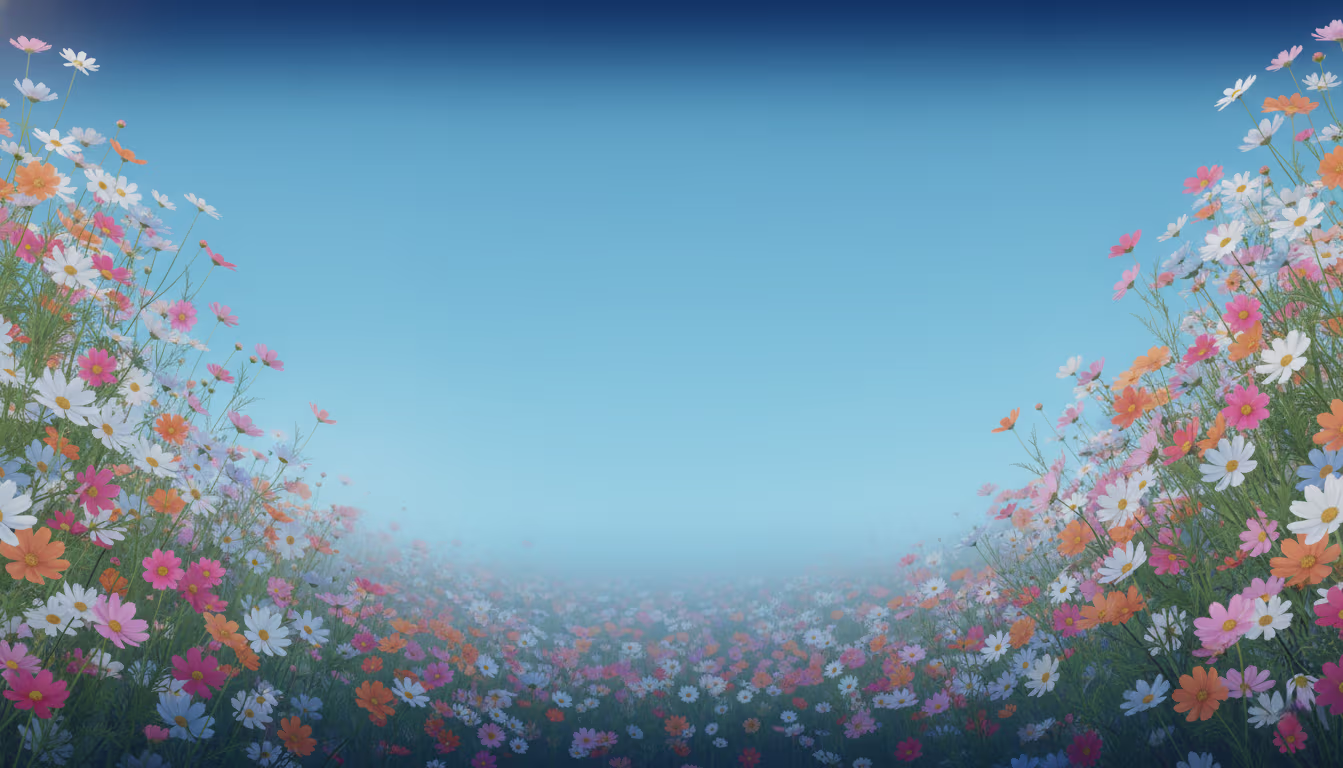 Blue sky background with two side flowers